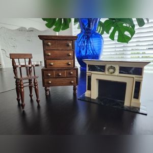 Vintage Dollhouse Furniture & Fireplace